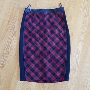 Limited red plaid pencil skirt